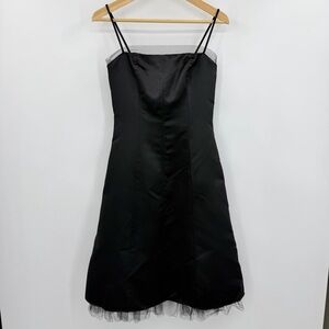 Jessica McClintock Black Mini Dress with Spaghetti Straps Y2K Tulle Trim Sz 4P